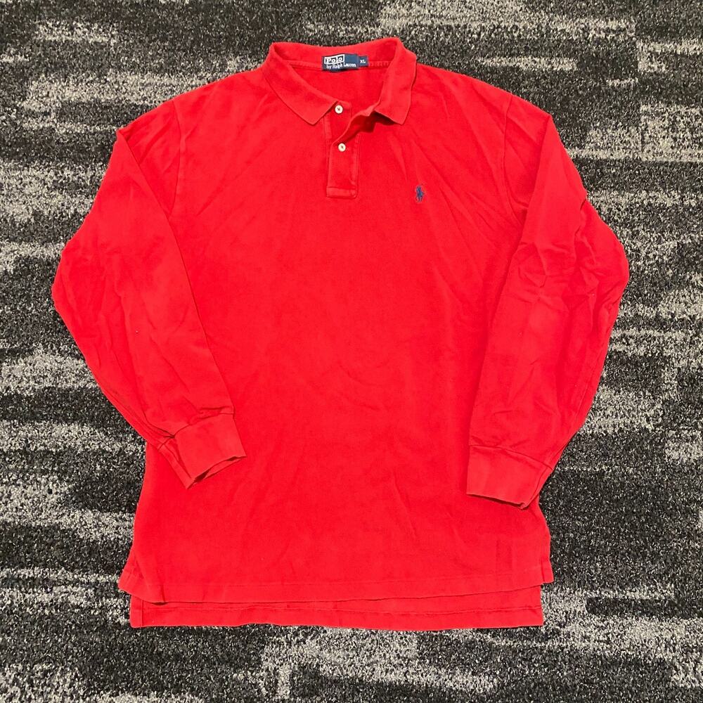 Vintage Polo Ralph Lauren Long Sleeve Polo Shirt Mens XL Red Blue Pony Classic